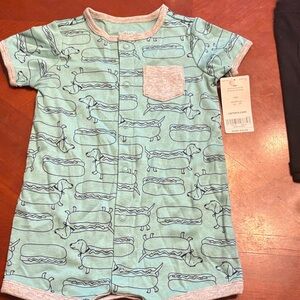 Carter's Teal Green & Gray Dachshund Hot Dog Print One-Piece Bodysuit